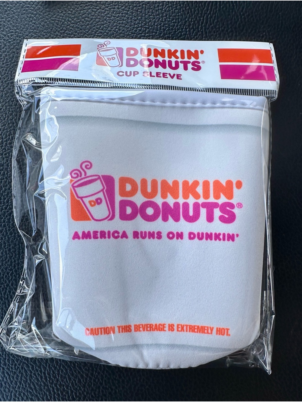 Dunkin' Donuts Retro White Neoprene Cup Sleeve with Pink & Orange Logo